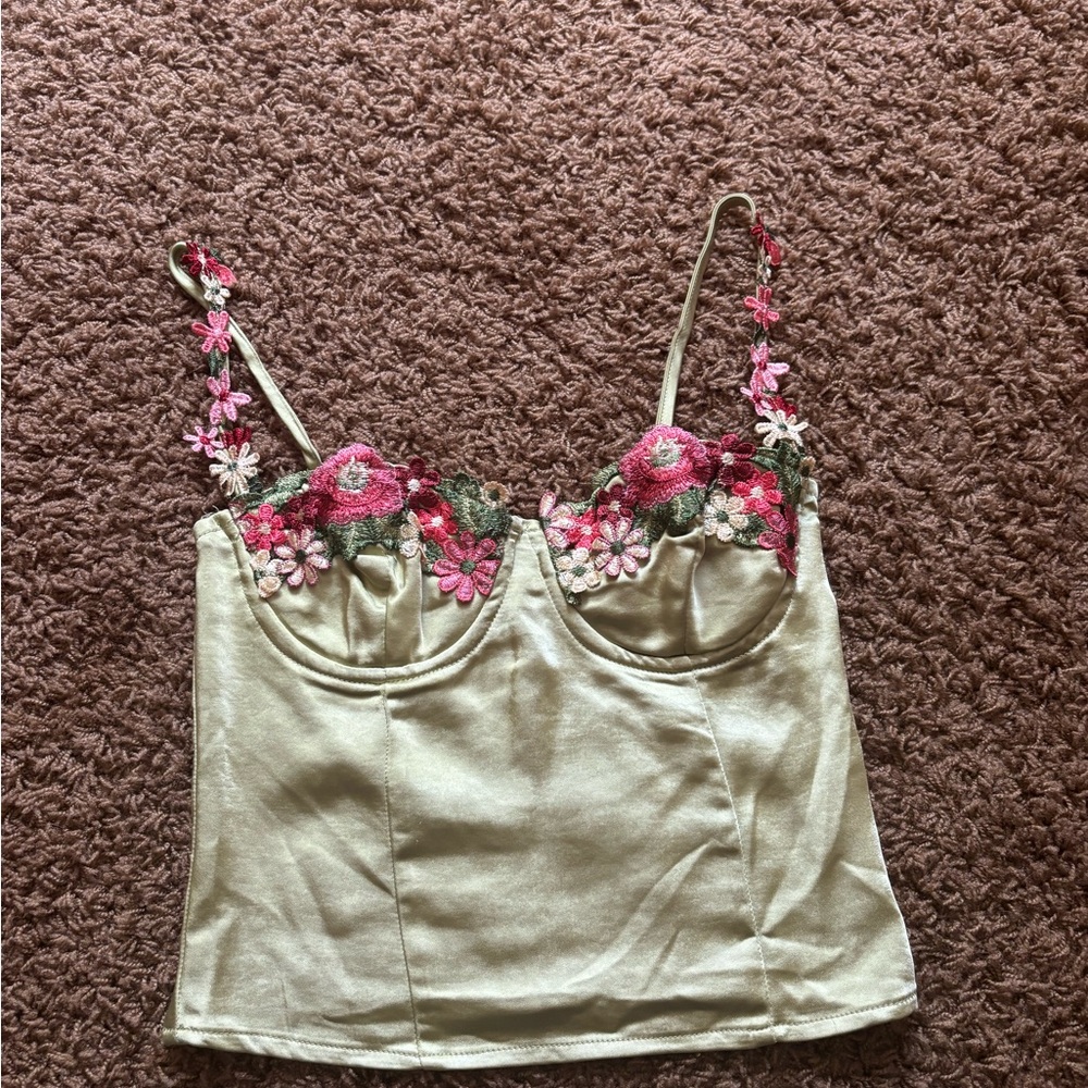 Floral Embroidered green Top